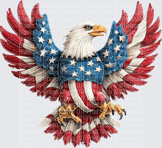 Patriotic Bald Eagle with American Flag Wings Spread