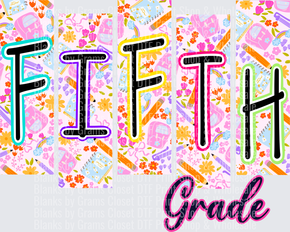 Fifth Grade Colorful School Supplies Floral Letter Design