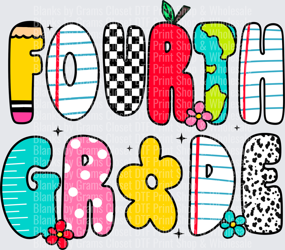 Fourth Grade Colorful Patterned Letter School Design