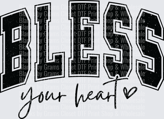 Bless Your Heart Varsity Bold Letter Script Heart Design