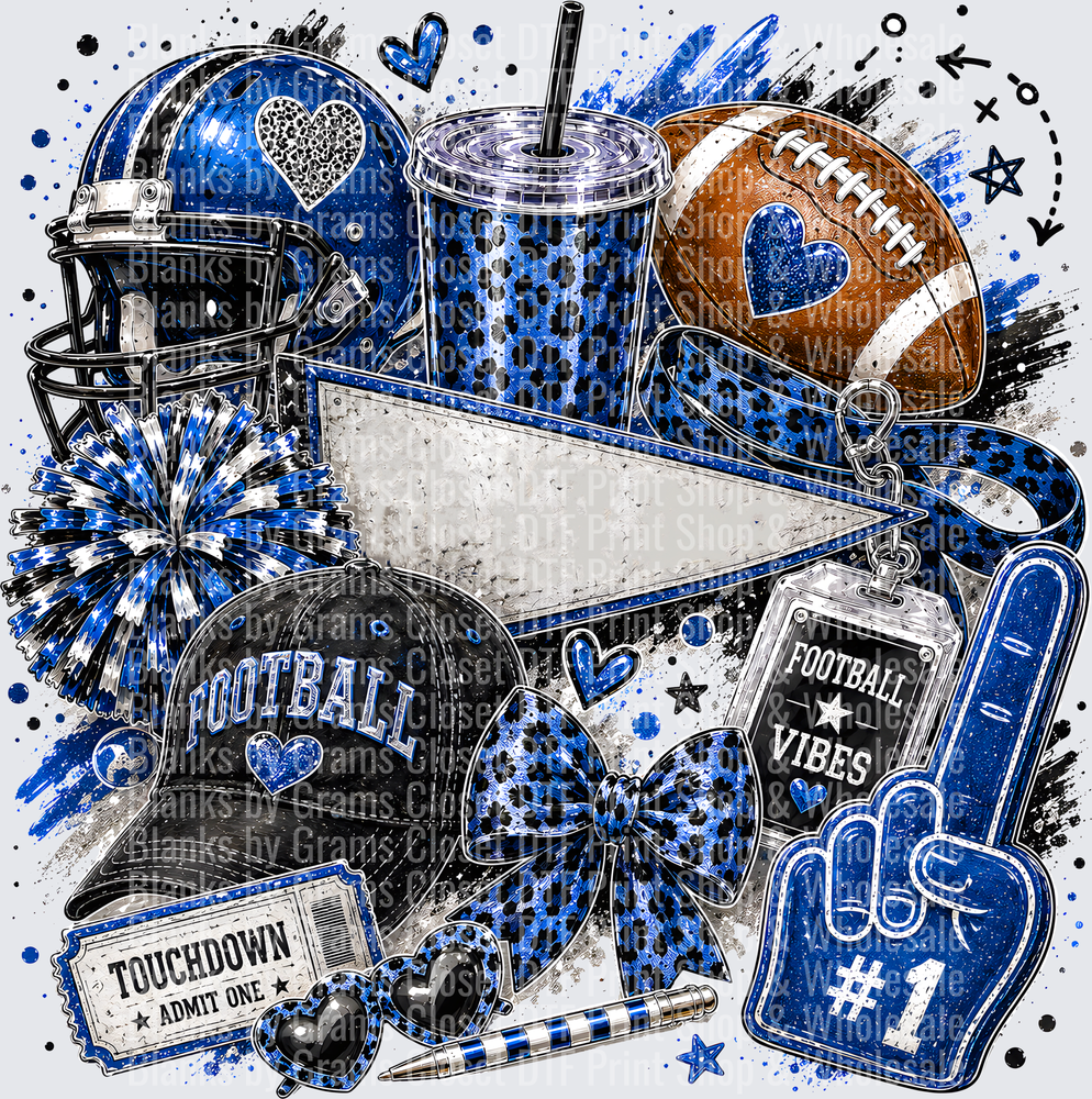 Blue Black Football Vibes Game Day Collage with Blank Banner