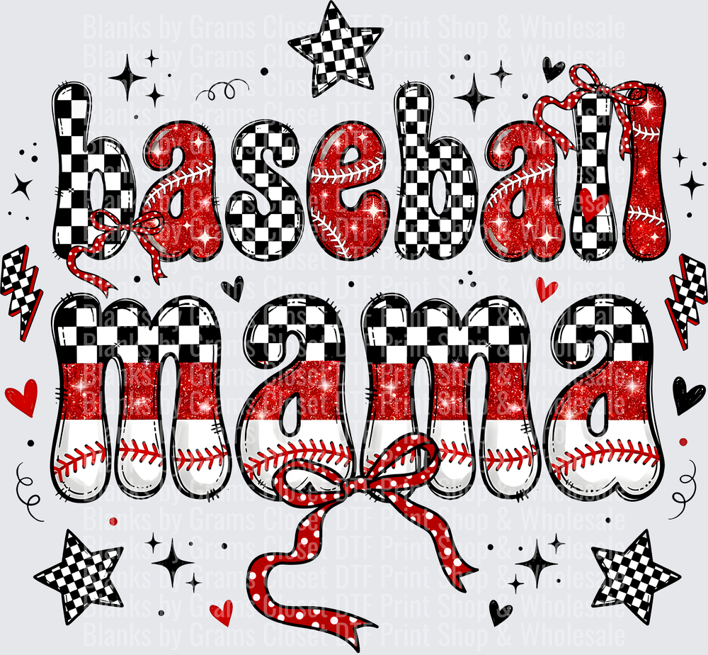 Baseball Mama Red Glitter Checkered Flag Racing Theme