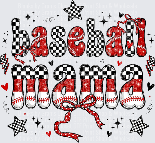 Baseball Mama Red Glitter Checkered Flag Racing Theme