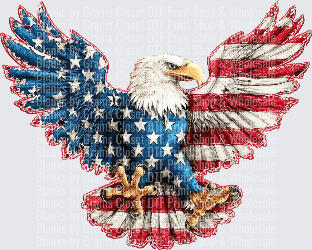 Patriotic Bald Eagle with American Flag Wings Spread Wide