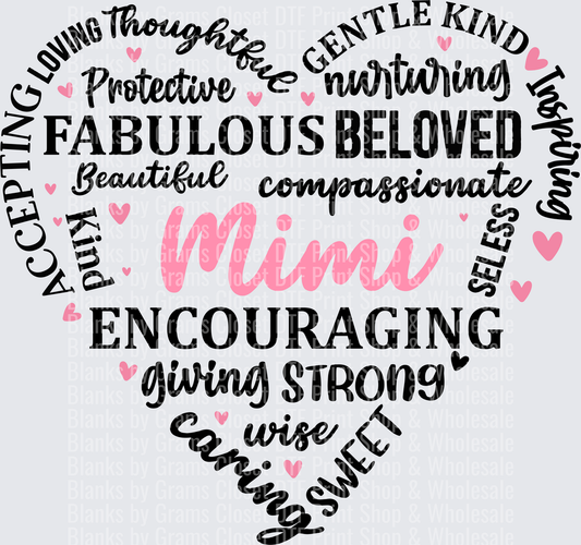 Mimi Heart Word Cloud with Positive Traits Typography Design
