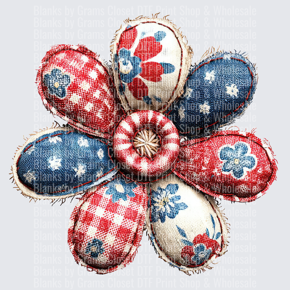 Rustic Burlap Flower with Red White Blue Patriotic Patterns