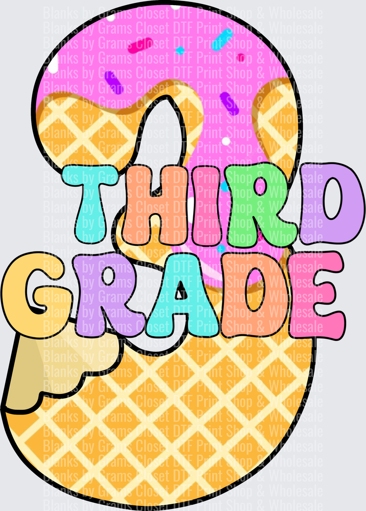 Third Grade Ice Cream Cone Number 3 Sprinkles Design
