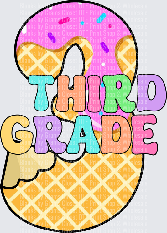 Third Grade Ice Cream Cone Number 3 with Pink Sprinkles