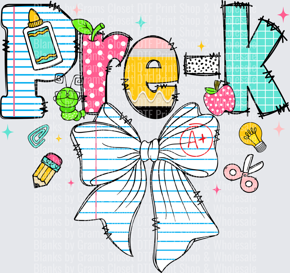 Pre-K Doodle Letters with Bow and School Supplies