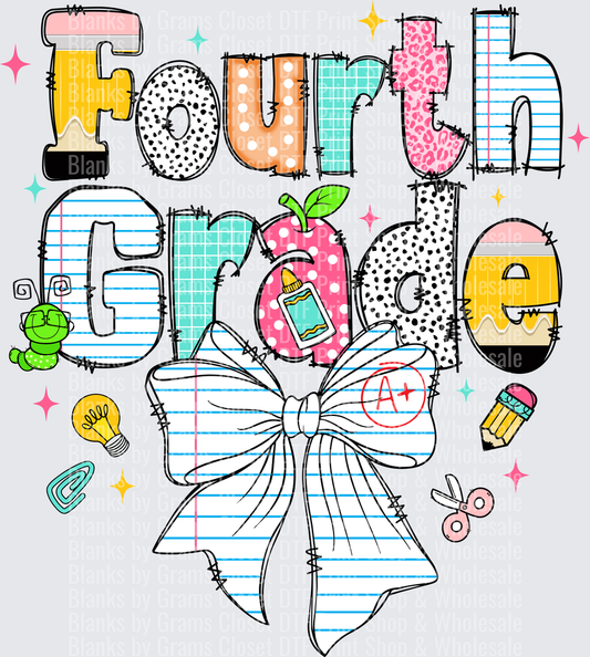 Fourth Grade Doodle Letters Bow School Supplies